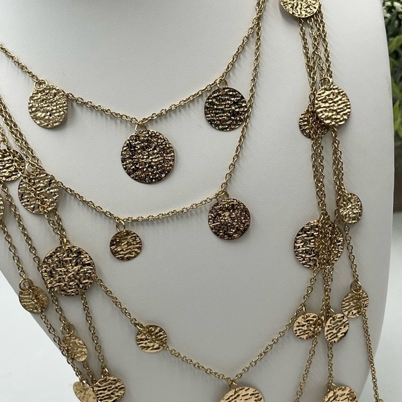 Natasha Gold Tone Multi Layered Disc Long Necklace - Picture 6 of 11